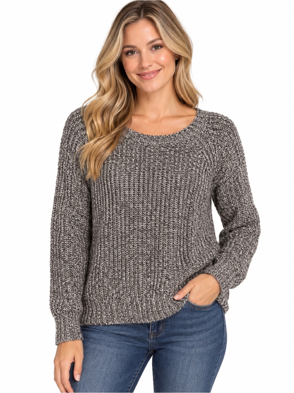 Cozy Ribbed Knit Sweater - Gray - 1044